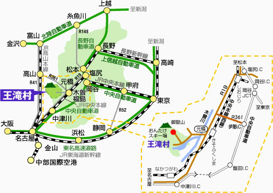 地図：木曽御嶽山へのアクセス